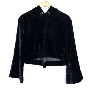 Cloth & Stone Womens Black Velvet Cropped Hoodie XS Modern Luxe Sporty Chic